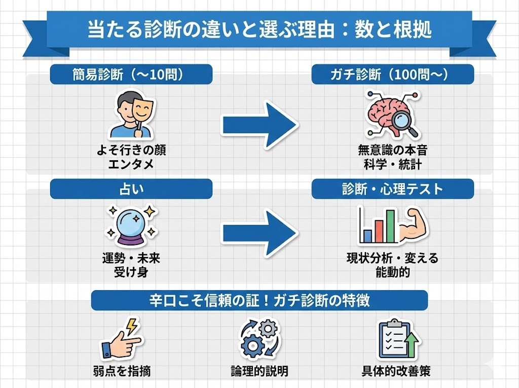 当たる診断は何が違う？質問数100問や心理学ベースを選ぶべき理由