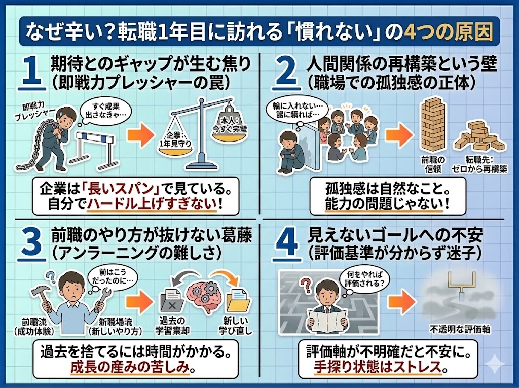 なぜ辛い?転職1年目に訪れる「慣れない」の4つの原因