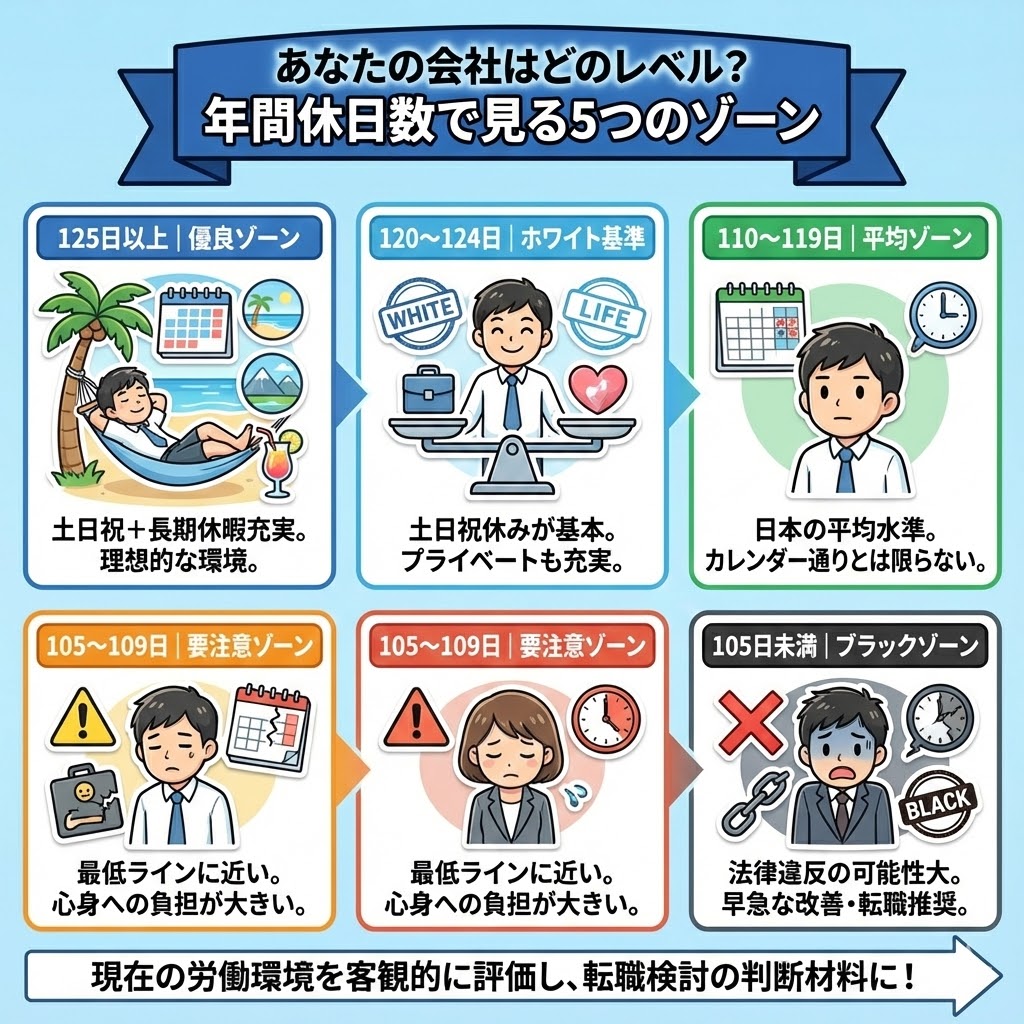 あなたの会社はどのレベル？年間休日数で見る5つのゾーン