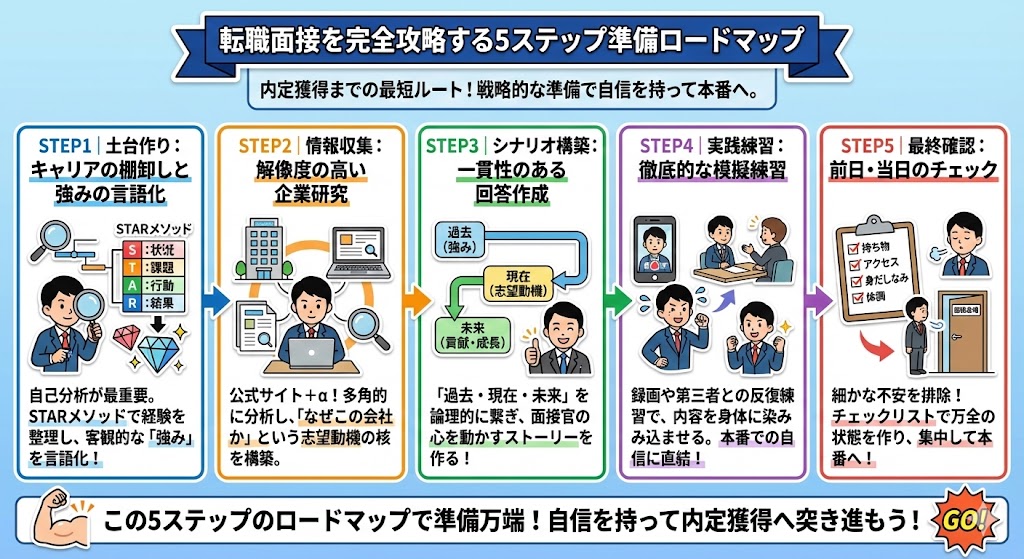 転職面接を完全攻略する5ステップ準備ロードマップ