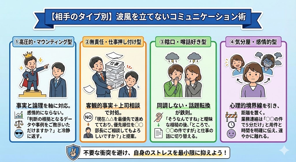 【相手のタイプ別】波風を立てないための具体的なコミュニケーション術