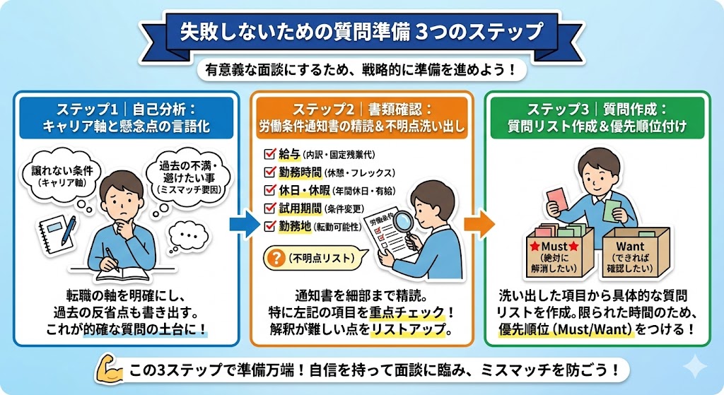 失敗しないための質問準備 3つのステップ