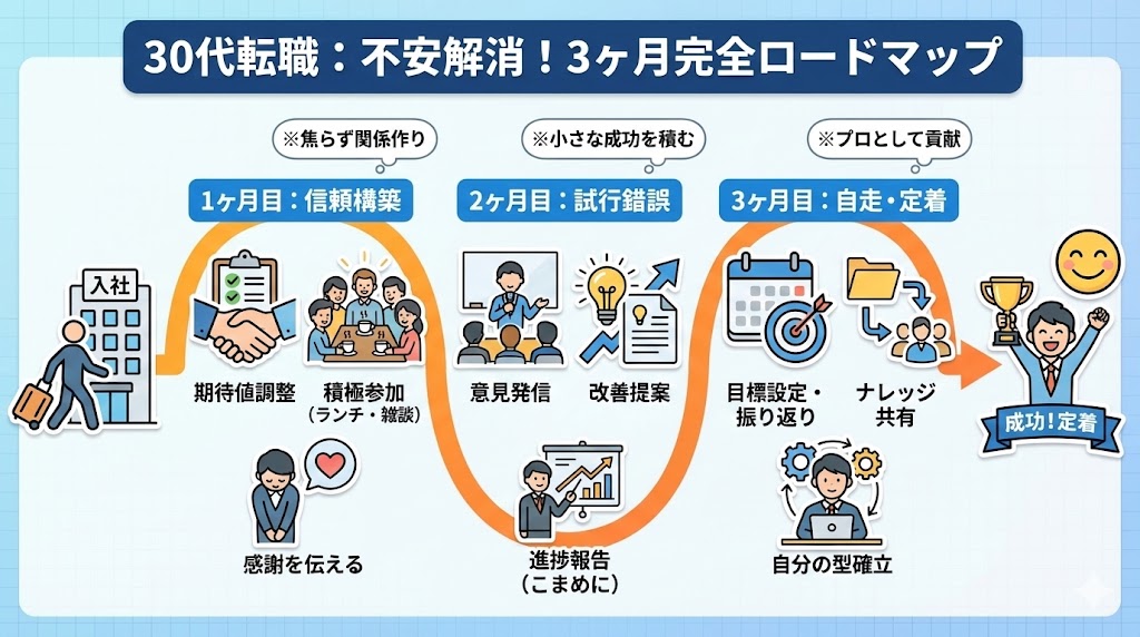 30代転職の不安が消える！慣れるまでの完全3ヶ月ロードマップ