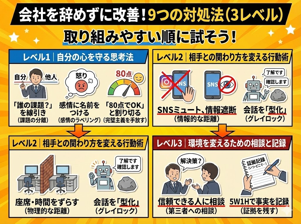 会社を辞めずに状況を改善する9つの具体的対処法