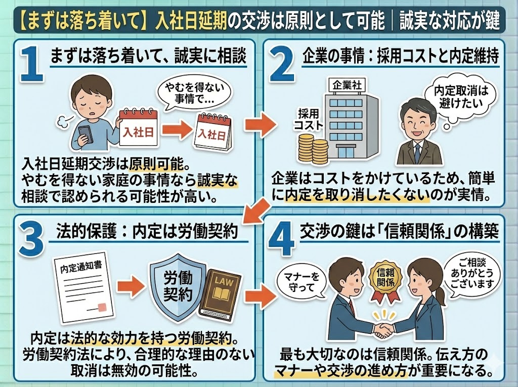 まずは落ち着いて｜入社日延期の交渉は原則として可能