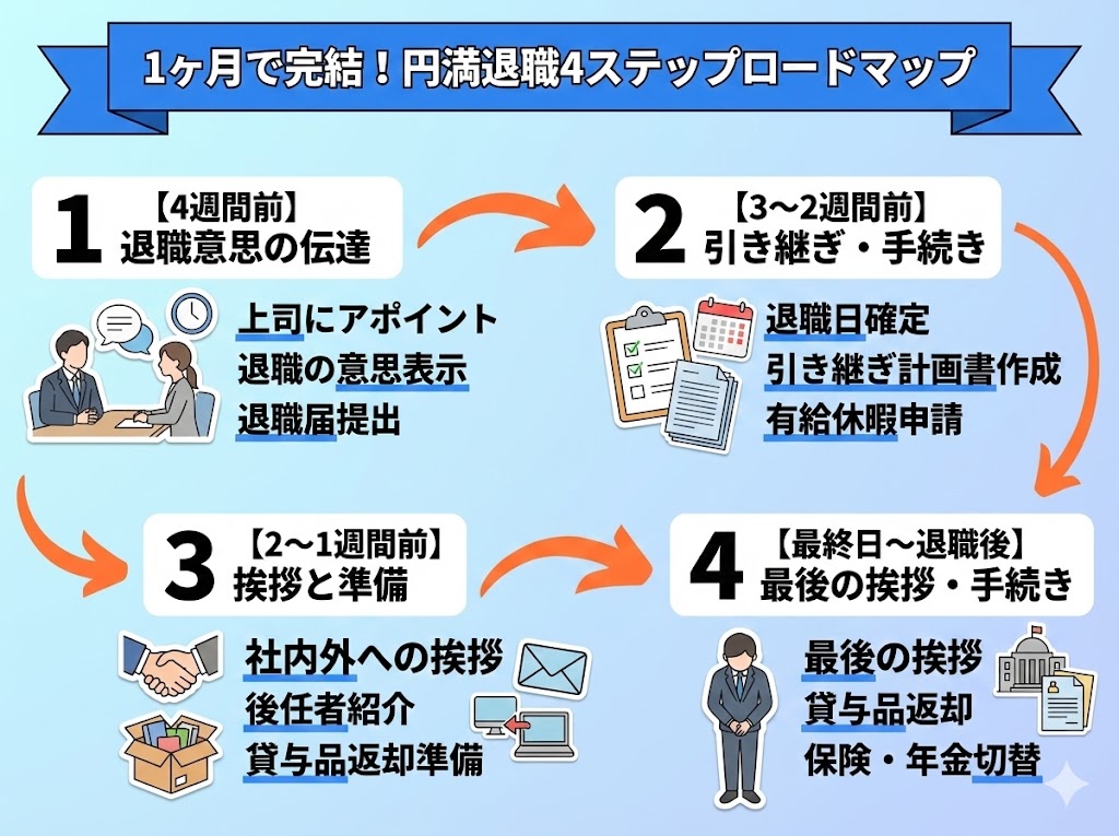1ヶ月で完結！円満退職のための4ステップ完全ロードマップ