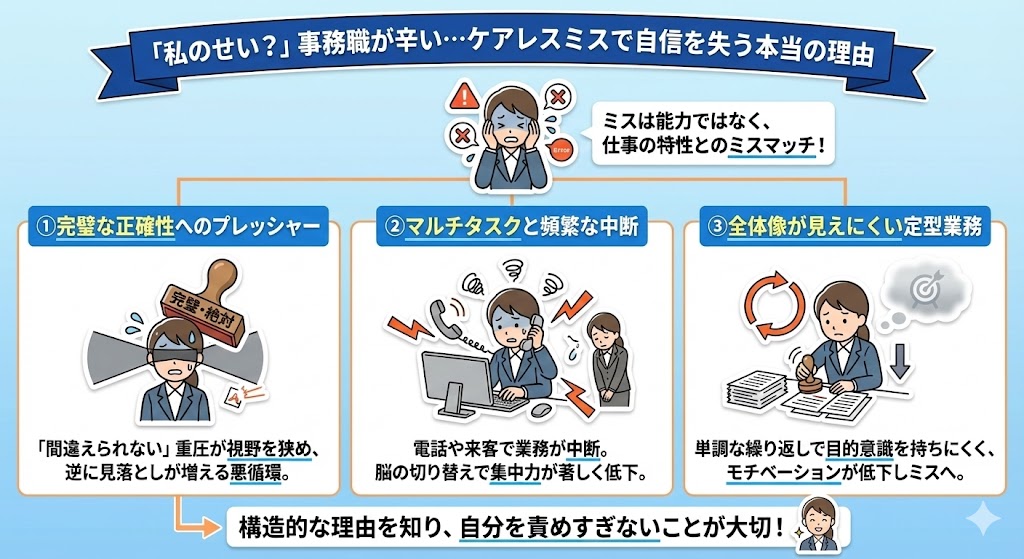 「私のせい？」事務職が辛い…ケアレスミスで自信を失う本当の理由