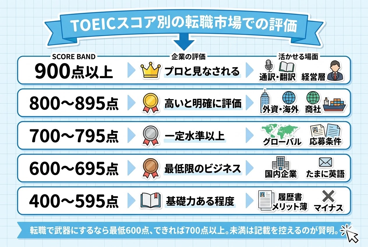 TOEICスコア別の転職市場での評価