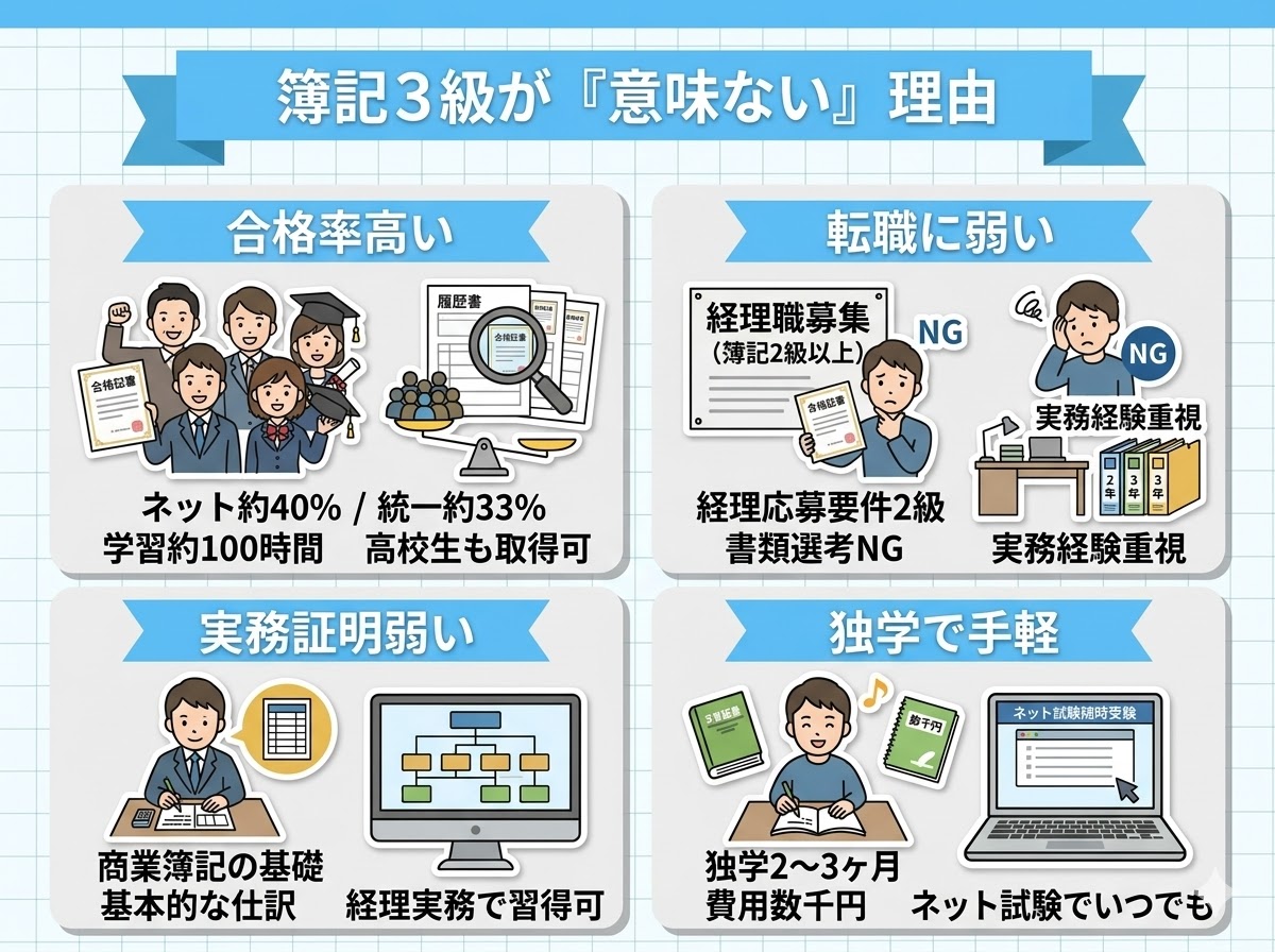 日商簿記3級が「意味ない」と言われる4つの理由