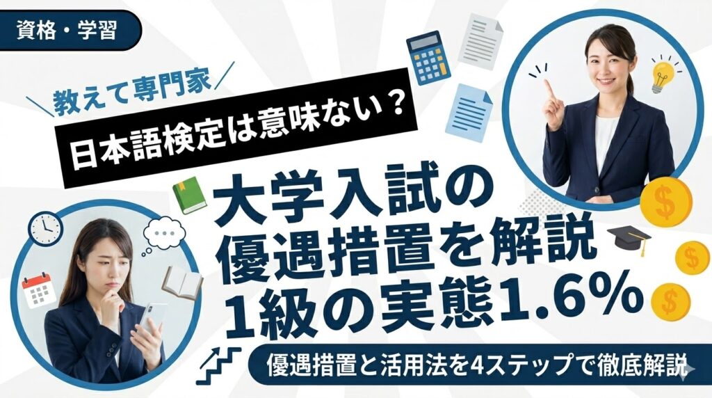 日本語検定は意味ない？1級合格率1.6%の実態と大学入試110校の優遇措置を解説