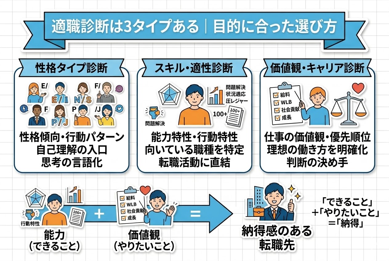 適職診断は3タイプある|目的に合った選び方