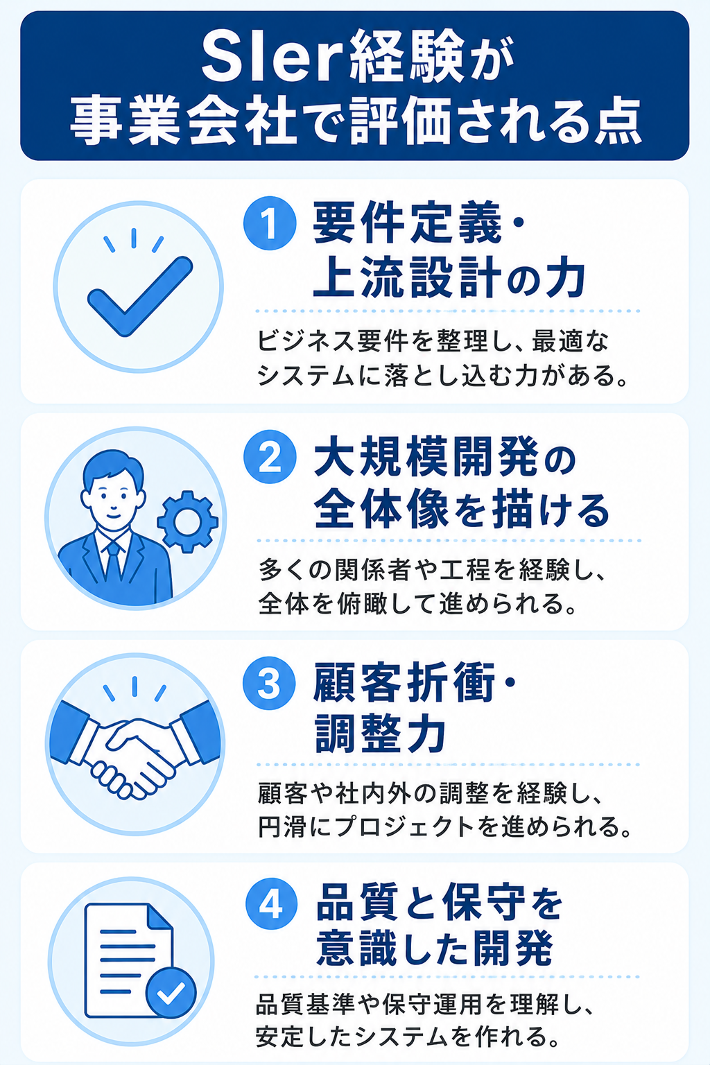SIer経験が事業会社で評価される4つのポイントの図